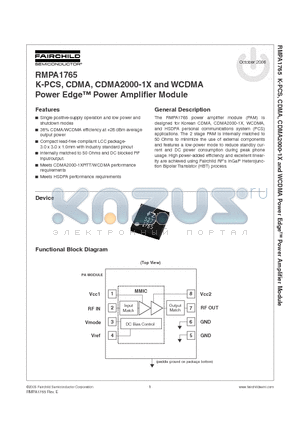 RMPA1765 datasheet - K-PCS, CDMA, CDMA2000-1X and WCDMA Power Edge Power Amplifier Module