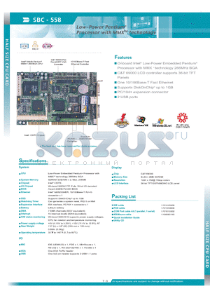 SBC-558 datasheet - Onboard Intel^ Low-Power Embedded Pentium^ Processor with MMX technology 266MHz BGA