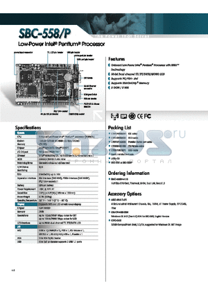 SBC-558P datasheet - 36-bit Dual channel TTL TFT/DSTN/MONO LCD