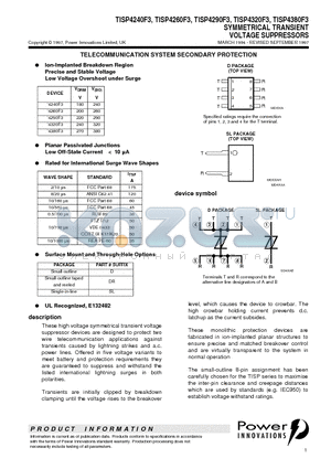 TISP4290F3 datasheet - SYMMETRICAL TRANSIENT VOLTAGE SUPPRESSORS