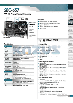 SBC-657 datasheet - VIA C3 Low Power Processor