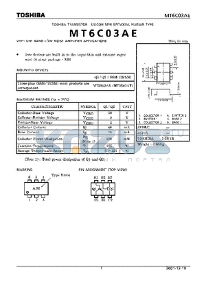 MT6C03AE datasheet - TOSHIBA TRANSISTOR SILICON NPN EPITAXIAL PLANAR TYPE