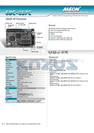 SBC-357C datasheet - 386SX-40 Processor