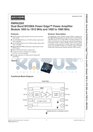 RMPA2265 datasheet - Dual Band WCDMA Power Amplifier Module 1850 to 1910 MHz and 1920 to 1980 MHz