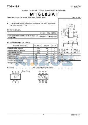 MT6L03AT datasheet - TOSHIBA TRANSISTOR SILICON NPN EPITAXIAL PLANAR TYPE