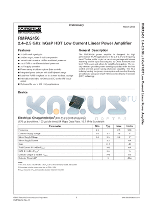 RMPA2456 datasheet - 2.4-2.5 GHz InGaP HBT Low Current Linear Power Amplifier