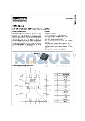 RMPA2453 datasheet - 2.4-2.5 GHz InGaP HBT Linear Power Amplifier