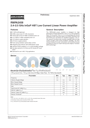 RMPA2458 datasheet - 2.4-2.5 GHz InGaP HBT Low Current Linear Power Amplifier