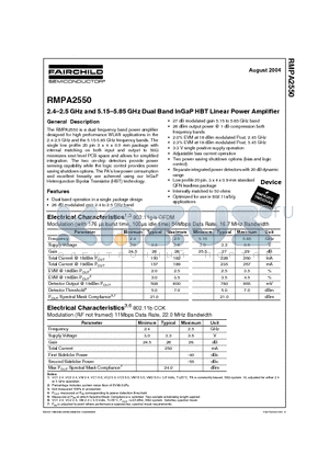 RMPA2550 datasheet - 2.4-2.5 GHz and 5.15-5.85 GHz Dual Band InGaP HBT Linear Power Amplifier