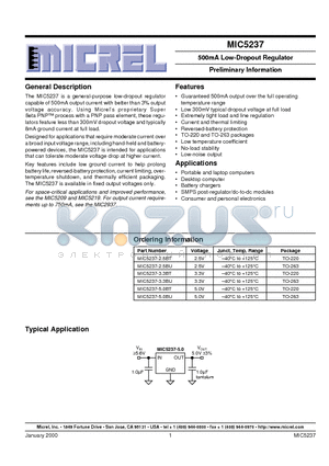 MIC5237-2.5BT datasheet - 500mA Low-Dropout Regulator Preliminary Information