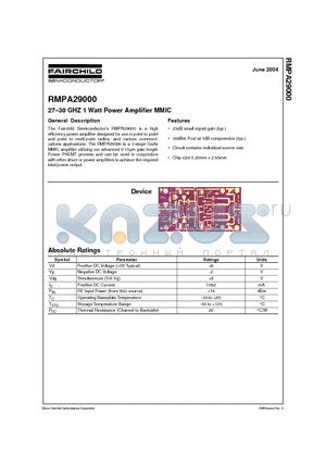 RMPA29000 datasheet - 27-30 GHZ 1 Watt Power Amplifier MMIC