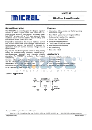 MIC5237-2.5BU datasheet - 500mA Low-Dropout Regulator