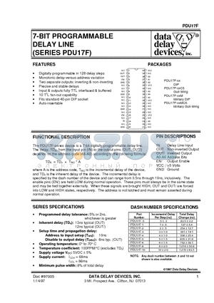 PDU17F-.5MC5 datasheet - 7-BIT PROGRAMMABLE DELAY LINE (SERIES PDU17F)