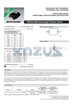 TISP4300H4BJR datasheet - HIGH HOLDING CURRENT BIDIRECTIONAL THYRISTOR OVERVOLTAGE PROTECTORS