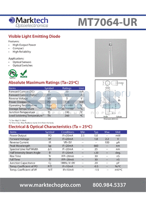 MT7064-UR datasheet - Visible Light Emitting Diode