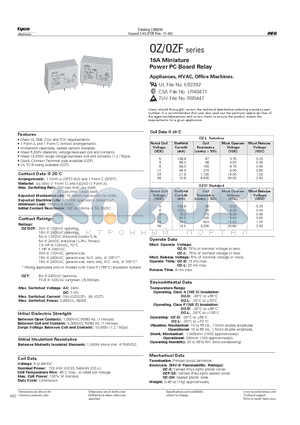 OZ-S-106LM200 datasheet - 16A Miniature Power PC Board Relay