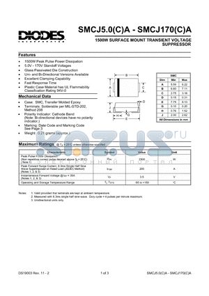 SMCJ160CA datasheet - 1500W SURFACE MOUNT TRANSIENT VOLTAGE SUPPRESSOR