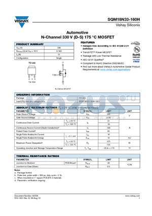 SQM18N33-160H datasheet - N-Channel 330 V (D-S) 175 Celsius MOSFET