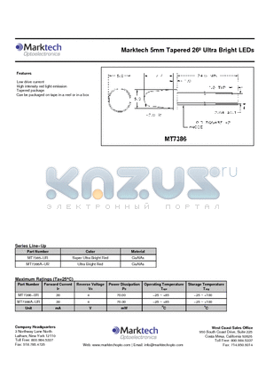 MT7386A-UR datasheet - Marktech 5mm Tapered 26j Ultra Bright LEDs