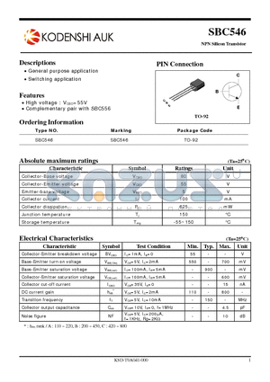 SBC546 datasheet - NPN Silicon Transistor