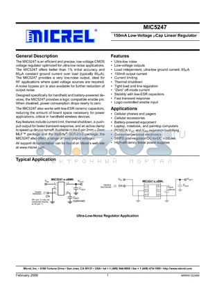 MIC5247-1.6YM5 datasheet - 150mA Low-Voltage lCap Linear Regulator