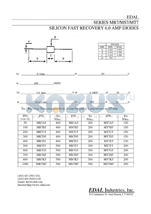 MT7M5 datasheet - SILICON FAST RECOVERY 6.0 AMP DIODES