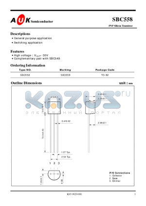 SBC558 datasheet - PNP Silicon Transistor