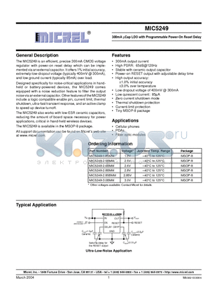 MIC5249 datasheet - 300MA UCAP LDO WITH PROGRAMMABLE POWER ON RESET DELAY