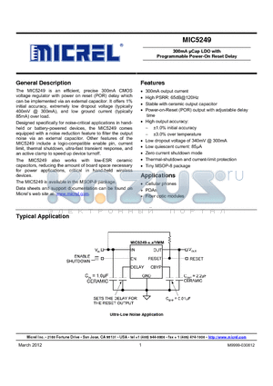 MIC5249-3.0YMM datasheet - 300mA lCap LDO with Programmable Power-On Reset Delay