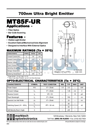 MT85F-UR datasheet - 700nm Ultra Bright Emitter