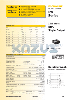 RN-0915SP datasheet - 1.25 Watt DIP8 Single Output