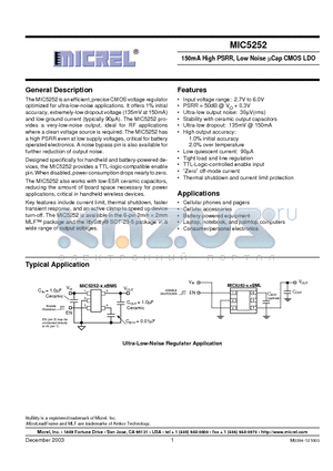 MIC5252-1.8BM5 datasheet - 150MA HIGH PSRR LOW NOISE UCAP CMOS LDO