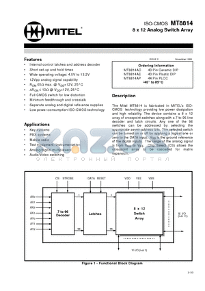 MT8814AP datasheet - ISO-CMOS 8 x 12 Analog Switch Array