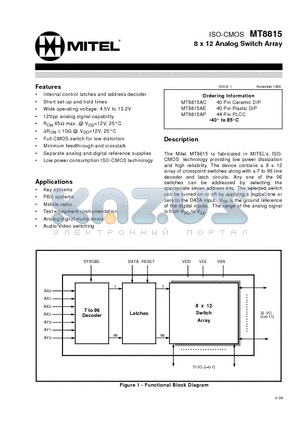 MT8815AE datasheet - ISO-CMOS 8 x 12 Analog Switch Array