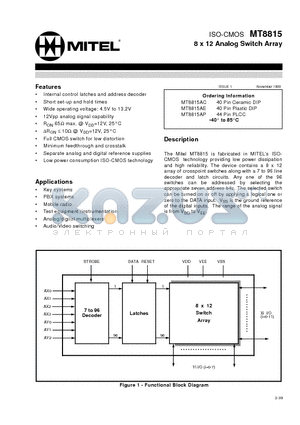 MT8815AP datasheet - ISO-CMOS 8 x 12 Analog Switch Array