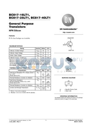 SBC817-40LT3 datasheet - General Purpose Transistors(NPN Silicon)