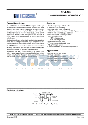 MIC5253-1.85YC5 datasheet - 100mA Low Noise lCap Teeny LDO