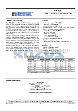 MIC5253-1.85BC5 datasheet - 100mA Low Noise UCap Teeny LDO