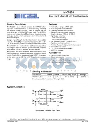 MIC5254 datasheet - DUAL 150MA UCAP LDO WITH ERROR FLAG OUTPUTS