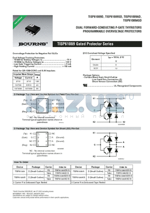 TISP61089D datasheet - DUAL FORWARD-CONDUCTING P-GATE THYRISTORS PROGRAMMABLE OVERVOLTAGE PROTECTORS