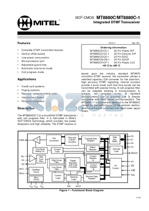 MT8880C datasheet - ISO2-CMOS Integrated DTMFTransceiver