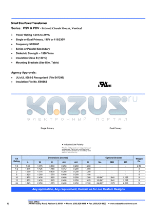 PDV-15-120 datasheet - Small Size Power Transformer