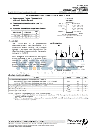 TISP61CAP3 datasheet - PROGRAMMABLE OVERVOLTAGE PROTECTOR