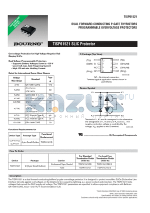 TISP61521D datasheet - DUAL FORWARD-CONDUCTING P-GATE THYRISTORS PROGRAMMABLE OVERVOLTAGE PROTECTORS