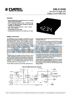 RN-4100 datasheet - Low Cost, 3 1/2Digit, LED Display in Low Profile Case