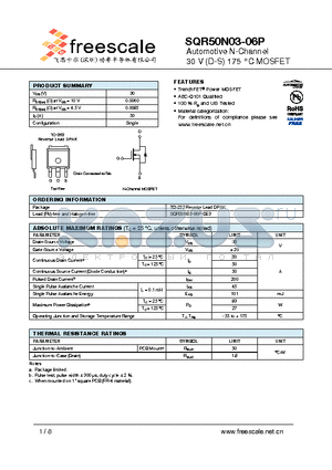 SQR50N03-06P datasheet - Automotive N-Channel 30 V (D-S) 175 `C MOSFET