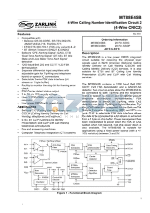 MT88E45BN datasheet - 4-Wire Calling Number Identification Circuit 2