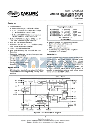 MT88E43BSR datasheet - Extended Voltage Calling Number Identification Circuit 2