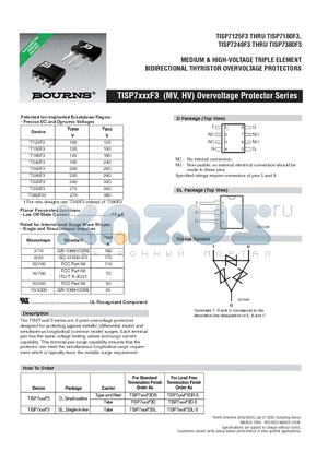 TISP7150F3DR datasheet - MEDIUM & HIGH-VOLTAGE TRIPLE ELEMENT BIDIRECTIONAL THYRISTOR OVERVOLTAGE PROTECTORS