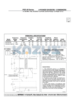 PDZ-2B-1000 datasheet - 0`POWER DIVIDERS / COMBINERS